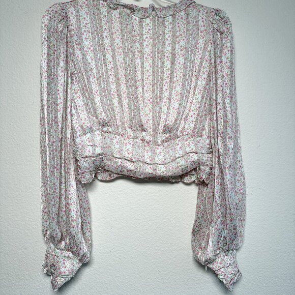 FOR LOVE & LEMONS New Natalie floral-print cropped top Ivory pink Large - Picture 8 of 12